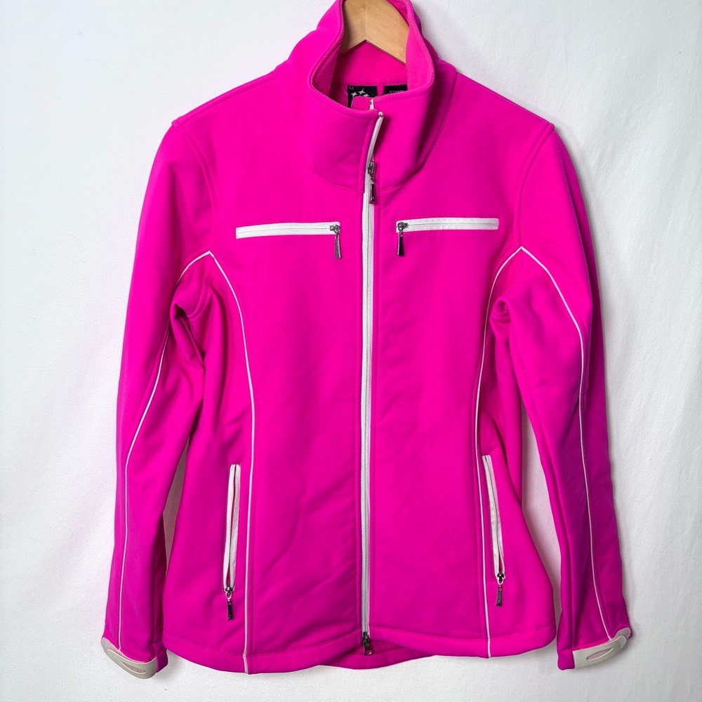 JoFit Women’s Golf Jacket Hot Pink White Trim Water Resistant Masters Med